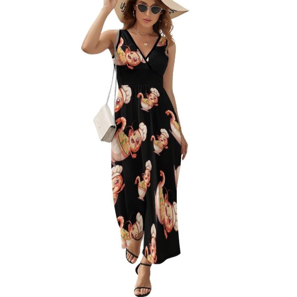 Shrimp Fried Rice Womens Casual Sleeveless Dress Maxi Long Beach Dress Sundress