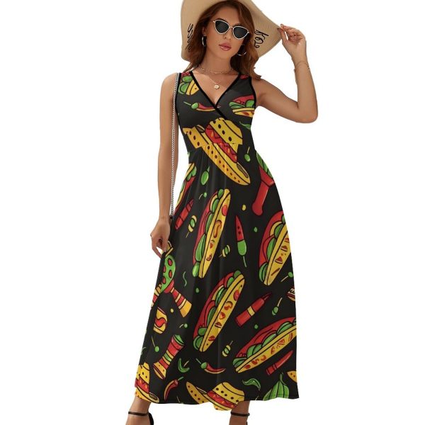 National Taco Day Womens Casual Sleeveless Dress Maxi Long Beach Dress Sundress
