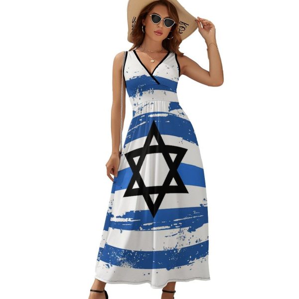 Vintage Israel Flag Womens Casual Sleeveless Dress Maxi Long Beach Dress Sundress