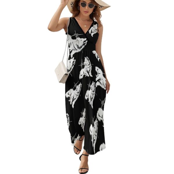 61amQ-LZpZL.jpg Samoyed Dog Womens Casual Sleeveless Dress Maxi Long Beach Dress Sundress