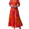 61b1BrVMVmL.jpg Casual Women Summer Dresses 2024 Puff Sleeve Floral Maxi Dresses Smocked Backless Flowy Tiered Beach Long Dress