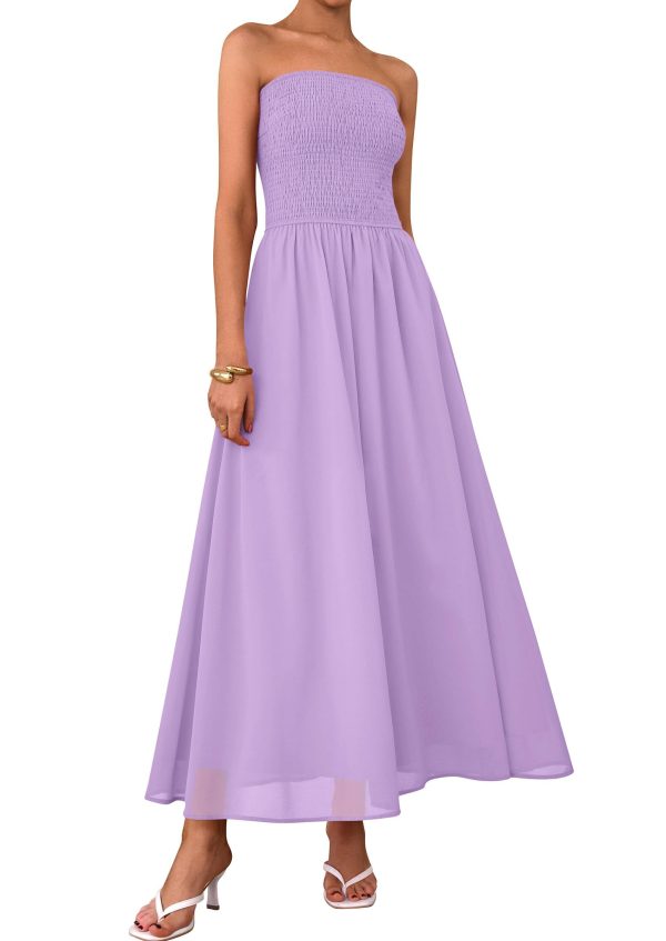 61cgJMnWDyL.jpg Women's Strapless Wedding Guest Maxi Dresses 2025 Summer Trendy Elegant Classy Smocked Tube Long Flowy Sundress