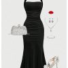Girl's Velvet Halter Long Dress Elegant Sleeveless Bodycon Fishtail Dresses