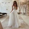 Boho Wedding Dresses for Bride with Slit Lace Appliques Long Sleeve Mermaid Bridal Dresses for Wedding 2025 DE08
