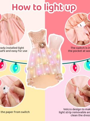 Girls Sequin Flower Dress - Birthday Party Dresses for Girls Age 3-12 Year Old, High-Low Sleeveless Dresses for Kids