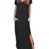 Women's Nursing Dress Summer V Neck Short Sleeve Maternity Split Long Dresses for Breastfeeding with Pockets S-XXL