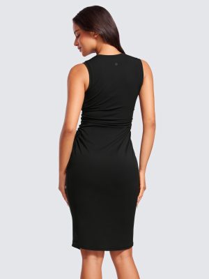 Womens Butterluxe Summer Sleeveless Midi Dresses Casual Work Cocktail Party Ruched Pencil Bodycon