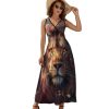 Wild Animals Lion Flowers Womens Casual Sleeveless Dress Maxi Long Beach Dress Sundress