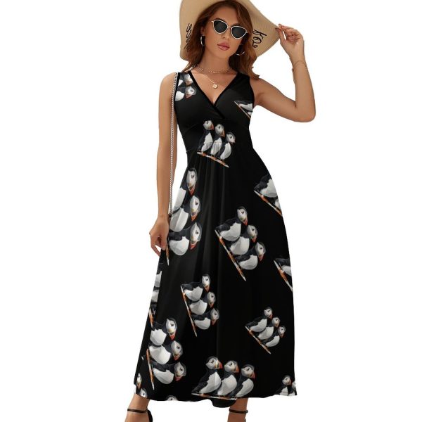 61mmZb9t0FL.jpg Three Puffin Bird Womens Casual Sleeveless Dress Maxi Long Beach Dress Sundress