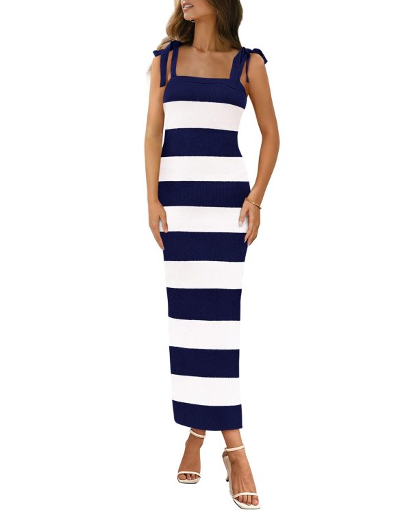 61okUySZN8L.jpg Casual Spring Dresses for Women 2025 Sleeveless Spaghetti Strap Striped Maxi Dress Party Beach Long Dress