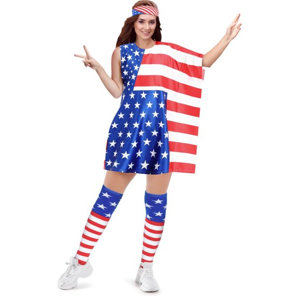 61p1r1qCPqL.jpg American Flag Dress Set for Women Include Patriotic Flag Dress American Flag Socks Bandana for 4th of July