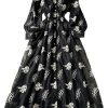 Elegant Vintage Lace Maxi Dresses for Women V Neck Embroidery Loose Fit Beach Holiday Dress with Sash