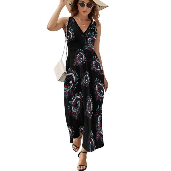 61z7qA7XpHL.jpg Goat Print Occult Eye Themes Devil Womens Casual Sleeveless Dress Maxi Long Beach Dress Sundress