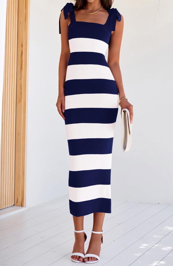 61zwluRmBHL.jpg Casual Spring Dresses for Women 2025 Sleeveless Spaghetti Strap Striped Maxi Dress Party Beach Long Dress