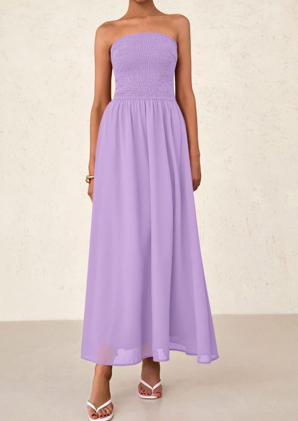 71-ODkHmHkL.jpg Women's Strapless Wedding Guest Maxi Dresses 2025 Summer Trendy Elegant Classy Smocked Tube Long Flowy Sundress