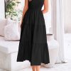 Midi Dress for Women 2025 Summer Smocked Ruffle A Line Long Flowy Dresses Cute Sleeveless Beach Sundress