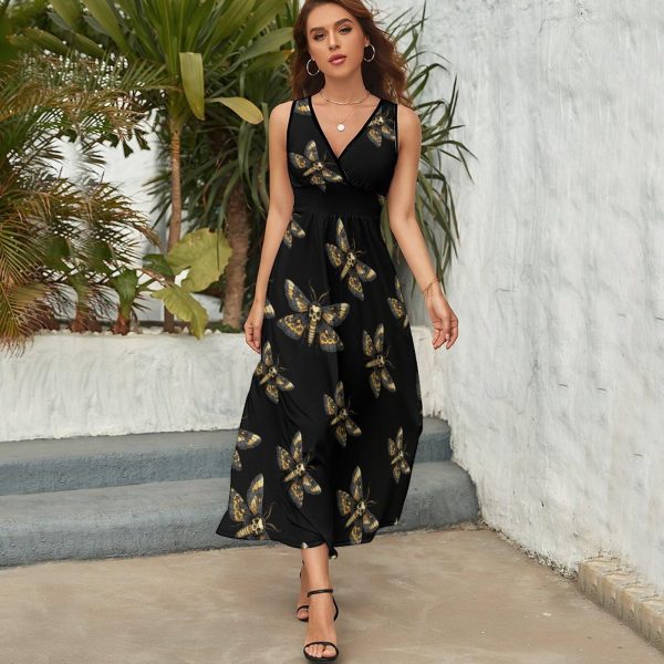 Death's Head Hawk Moth Womens Casual Sleeveless Dress Maxi Long Beach Dress Sundress