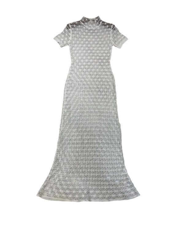 711DpgiRcxL.jpg Women's Sheer Jacquard Trumpet Dress - Hollow Out Short Sleeve Suspender Mermaid Gown