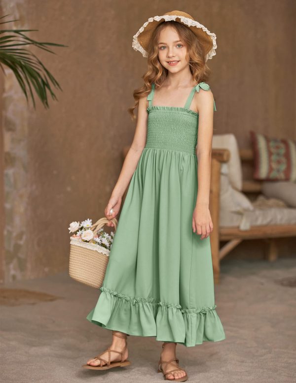 713vYOGYZL.jpg Girls Summer Dress Boho Beach Casual Smocked Maxi Dresses 6-13 Years