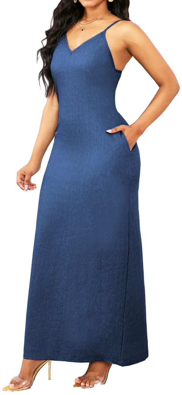 716INw3o7aL.jpg Maxi Dresses for Women Sexy Casual Spaghetti Strap Long Summer Sundress with Pockets