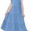 717xEWajuNL.jpg Girls Maxi Dress Kids Flutter Sleeves Boho Solid Cotton Tiered Long Dresses