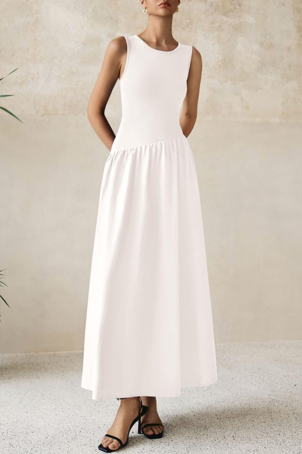 71AW-cQY-uL.jpg Women's Maxi Sundress Casual Summer 2025 Sleeveless Asymmetrical Drop Waist Patchwork Long Flowy Tank Dresses