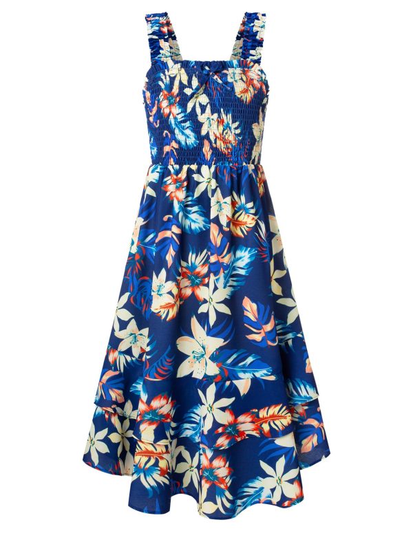 71AeIwhIdpL.jpg Girls Floral Maxi Dress Square Neck Wide Straps Smocked Summer Spring Flowy Dress 5-14Y