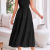 Midi Dress for Women 2025 Summer Smocked Ruffle A Line Long Flowy Dresses Cute Sleeveless Beach Sundress