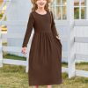 71DmkPS2RL.jpg Girls Maxi Dress Long Sleeve Casual Holiday Dress with Pockets for 5-14 Years