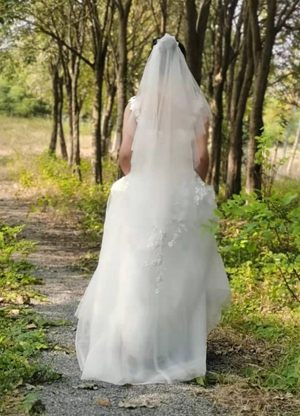71Dt2nlOG7L.jpg Lace Train Wedding Dress for Bride Aline Applique Bride Dress Long Tulle Off Shoulder Strapless