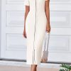 Casual Women Spring Dresses 2025 Knit Bodycon Sweater Summer Dress Decorative Button V Neck Long Dress