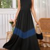 Women's Summer Colorblock Loose Tank Round Neck Dress Sleeveless Casual Holiday Flared Swing Beach Long Maxi Sundress