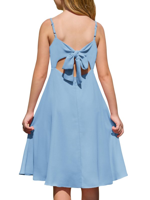 71FBxzph5L.jpg Girls' Dress Square Neck Summer Tie Back Spaghetti Straps Elegant Chiffon A-line Party Dress 7-14 Years