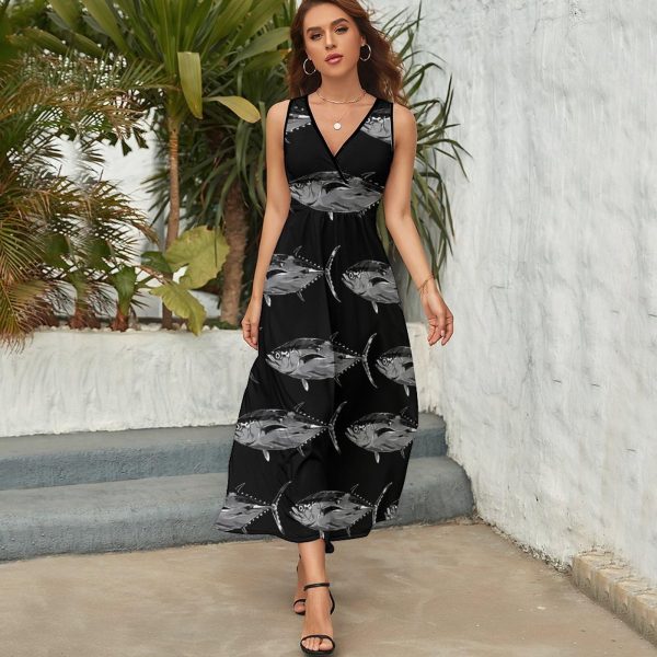 Tuna Fish Womens Casual Sleeveless Dress Maxi Long Beach Dress Sundress