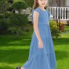 71H7OUFanL.jpg Girls Maxi Dress Kids Flutter Sleeves Boho Solid Cotton Tiered Long Dresses