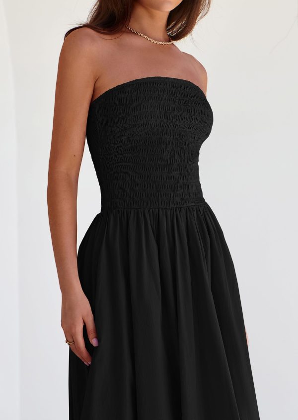 Women's 2025 Summer Strapless Tube Midi Dress Smocked A Line Bubble Long Flowy Casual Elegant Party Dresses