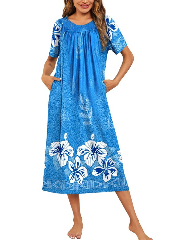 Women's House Dress with Pockets Long Nightgowns for Women House Dress Pleated Front Moo Moos for Women S-XXXL