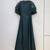 71JH3uBAeDL.jpg Women's Bandage Waist Maxi Dress - Puff Sleeve Cotton Solid Color Spring Long Dress
