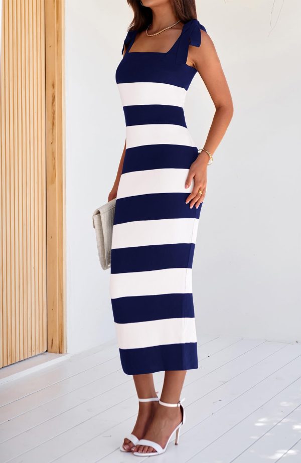 71LBQuJxKOL.jpg Casual Spring Dresses for Women 2025 Sleeveless Spaghetti Strap Striped Maxi Dress Party Beach Long Dress