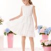 Girls Summer Sleeveless Ruffle Dress Swiss Dot Spring Sundress Flowing Tiered Layers Midi Casual Dress 5-12Y