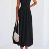Women's 2025 Summer Strapless Tube Midi Dress Smocked A Line Bubble Long Flowy Casual Elegant Party Dresses