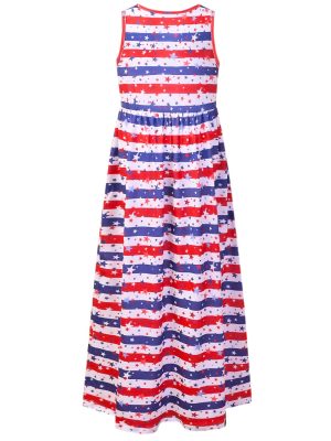 Girls Maxi Dress,Cotton,Casual,Sleeveless/Long Sleeve Crew Neck 6-15Y