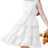 Girls Summer Sleeveless Ruffle Dress Swiss Dot Spring Sundress Flowing Tiered Layers Midi Casual Dress 5-12Y