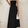 Women 2025 Summer Elegant Strapless Maxi Dress Tube Top Dress A Line Flowy Long Wedding Party Cocktail Dresses