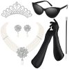 6 Pieces 1920s Accessories for Women Halloween Costume Set Pearl Dangle Pendant Necklace Earrings