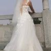71YYca0XCML.jpg Lace Train Wedding Dress for Bride Aline Applique Bride Dress Long Tulle Off Shoulder Strapless