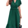 71aKMTdQ-EL.jpg Women Short Sleeve V Neck Swiss Dot Midi Summer Dresses 2024 Boho Ruffle Long Dresses Ruffle Wedding Guest Dress