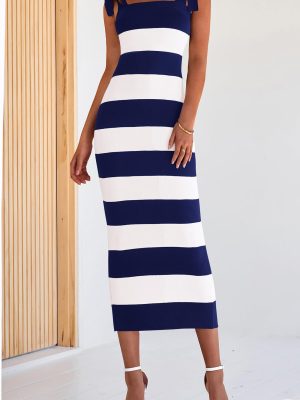 Casual Spring Dresses for Women 2025 Sleeveless Spaghetti Strap Striped Maxi Dress Party Beach Long Dress