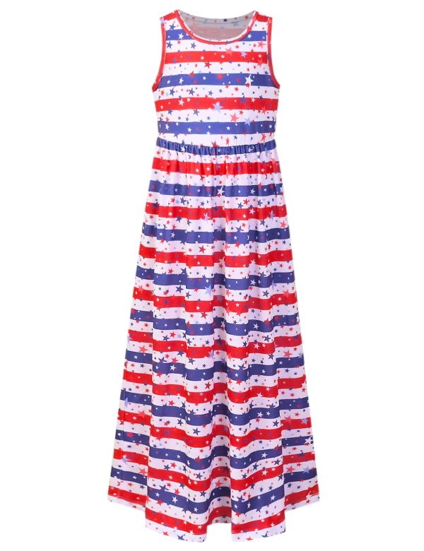 Girls Maxi Dress,Cotton,Casual,Sleeveless/Long Sleeve Crew Neck 6-15Y