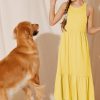 Girls Summer Maxi Dress Sleeveless Back Detailed Tiered Sundress with Pockets 5-12 Years